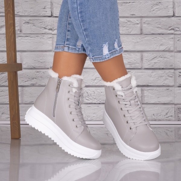 Ghete dama Imblanite Gri din Piele Naturala Weber