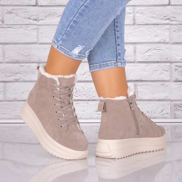 Ghete dama Imblanite Kaki din Piele Naturala Intoarsa Weber