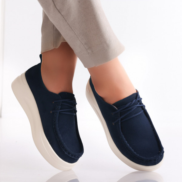 Ladies' Casual Shoes Navy Blue Natural Leather Turned Derina