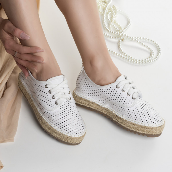 Pantofi dama casual albi din piele naturala vuida