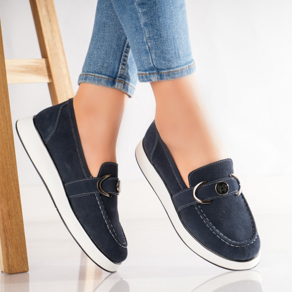 Pantofi dama casual Bleumarin din Piele Naturala Intoarsa Emma