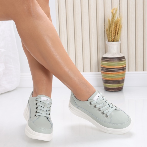 Pantofi dama casual Verde Menta din Piele Naturala Hory