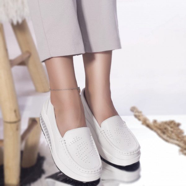 Pantofi dama cu platforma albii piele naturala nancy