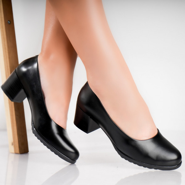 Pantofi dama cu toc Negri din Piele Ecologica Selya