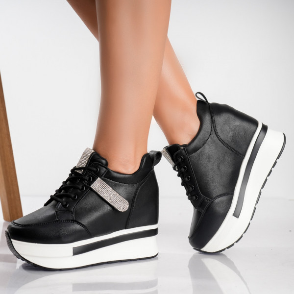Sneakers dama cu platforma Negri din Piele Ecologica Oleva