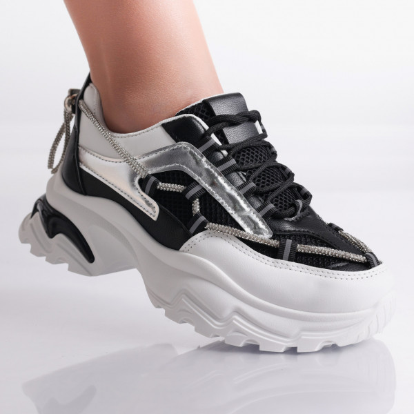 Venica Ladies' Λευκό/Μαύρο Υφασμάτινα και Οργανικό Δέρμα Sneakers