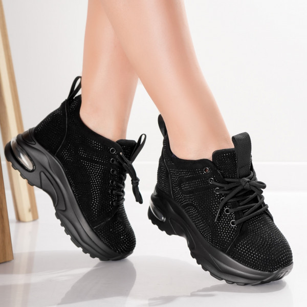 Voyas Γυναικεία μαύρα αθλητικά παπούτσια πλατφόρμας με γυρισμένη πλατφόρμα από δέρμα Eco
