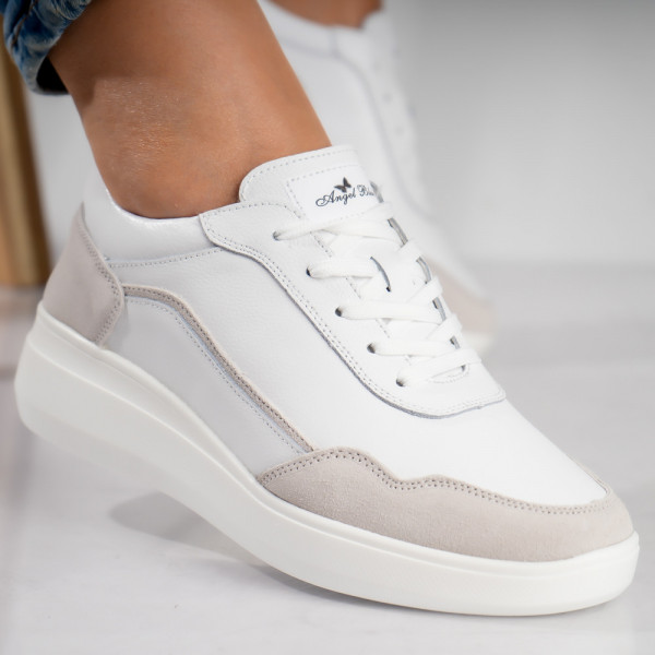 Yalgo Дамски бели спортни обувки от естествена кожа