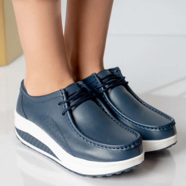 Γυναικεία casual παπούτσια navy blue φυσικό δέρμα oscara