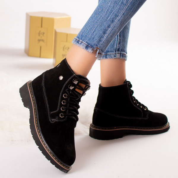 Γυναικείες μπότες φυσικό δέρμα γύρισε agueda παραγεμισμένο μαύρο