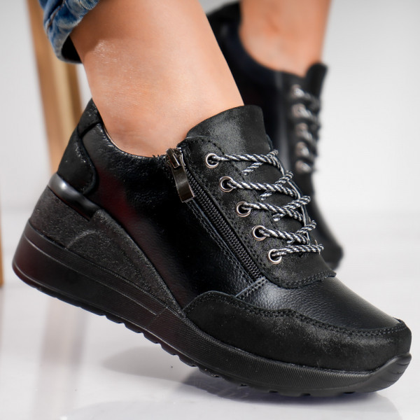 Κυρίες casual παπούτσια Μαύρο φυσικό δέρμα Bilon