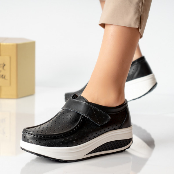 Κυρίες casual παπούτσια μαύρο φυσικό δέρμα run