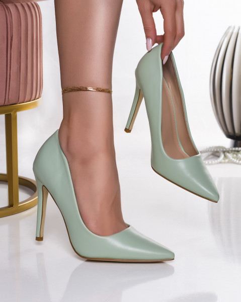 Πράσινα γυναικεία παπούτσια με τακούνι από οικολογικό δέρμα senna