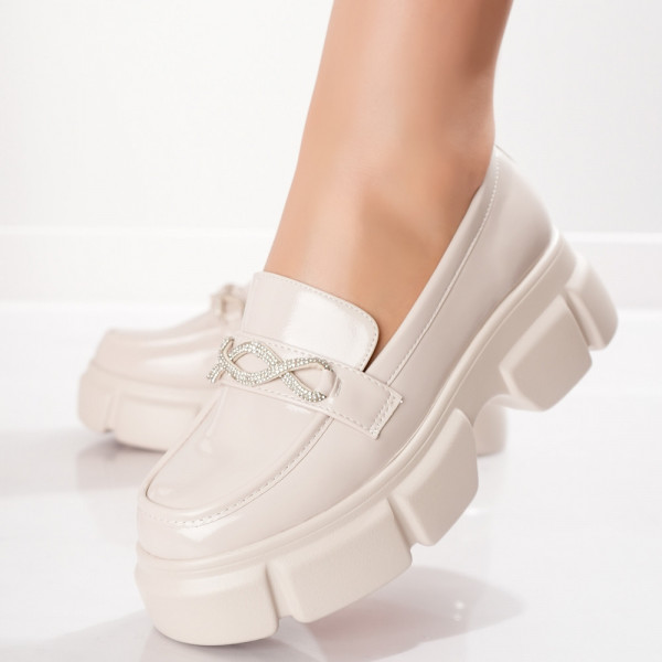 Дамски ежедневни обувки в бежово от екологична кожа Enna с връзки