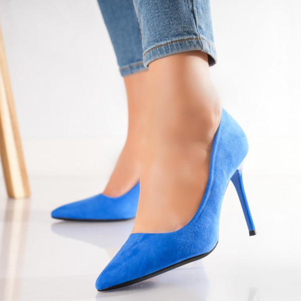 Дамски обувки с ток в синьо от органична кожа Anopi