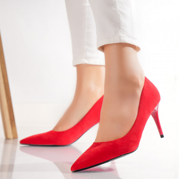 Дамски обувки с червен ток от естествена кожа Velu