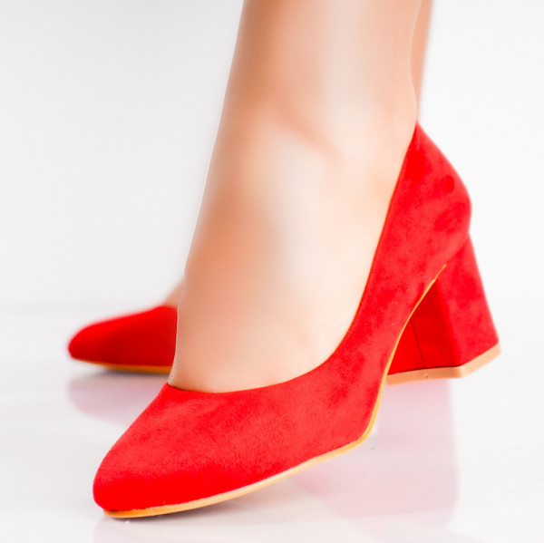 Дамски обувки Azen с червен ток от естествена кожа