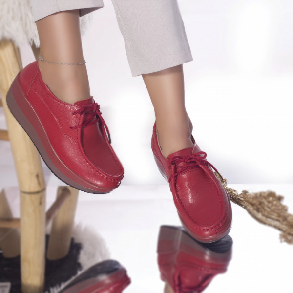 Обувки на платформа clarisa от естествена кожа червени