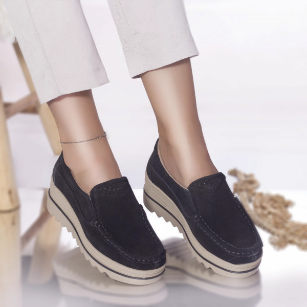 Платформени обувки khadye от естествена кожа в черно