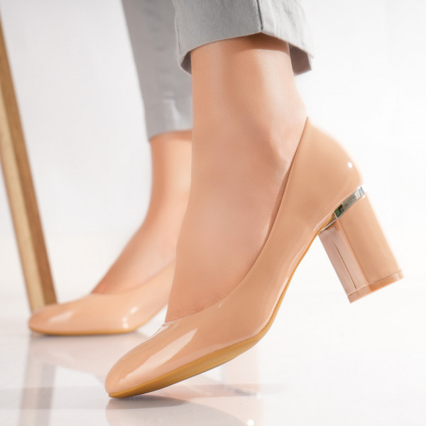 Belin Дамски обувки с бежов ток от екологична кожа с връзки Belin