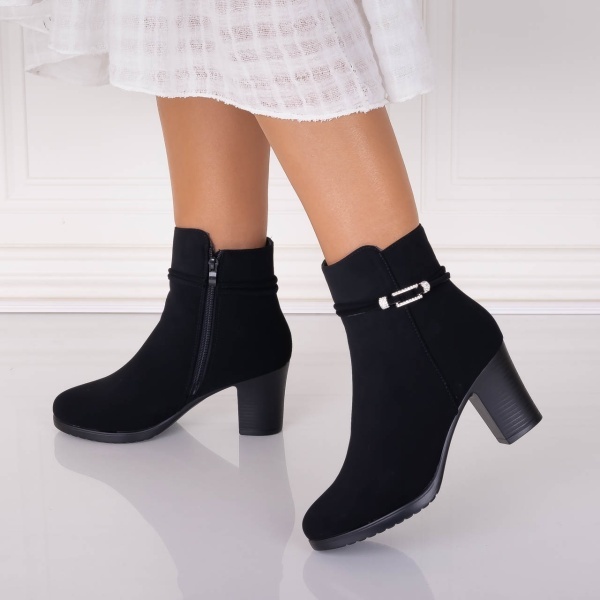 Botine Dama Imblanite Negre din Piele Ecologica Intoarsa Lovara