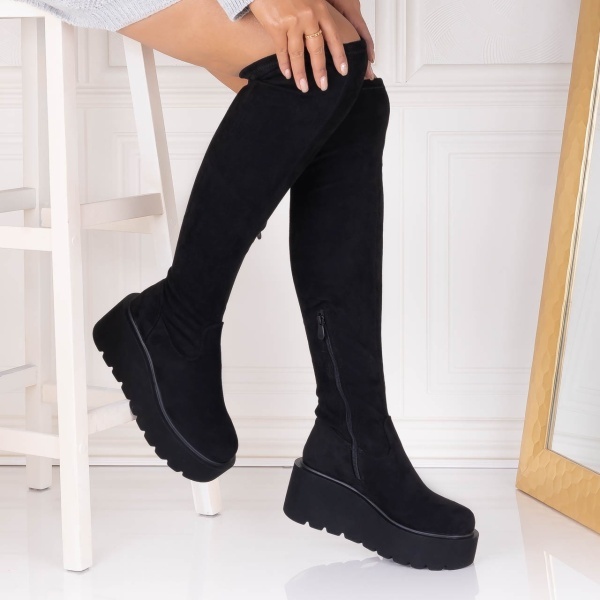 Cizme dama Negre din Piele Ecologica Intoarsa Ladya