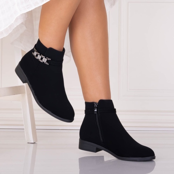 Ghete Dama Imblanite Negre din Piele Ecologica Intoarsa Alisson