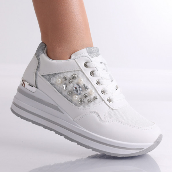 Ladies' White Textile and Eco Leather Mules Mules Sneakers