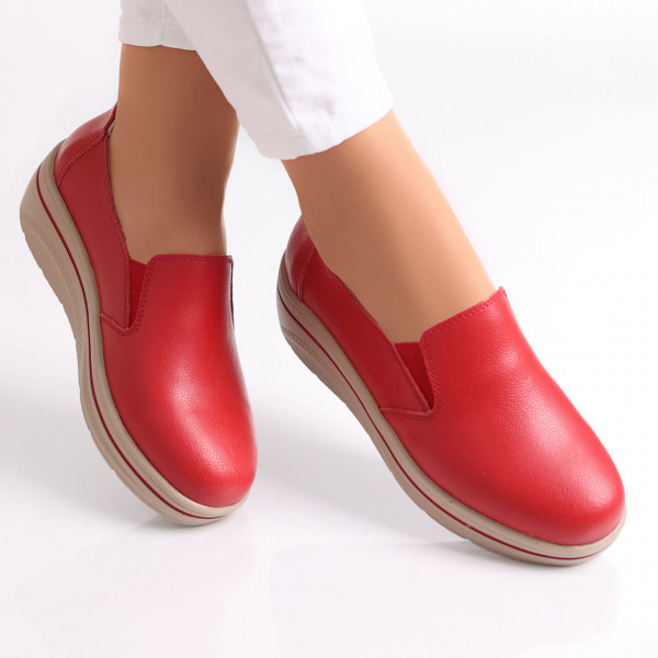 Latifa Ladies' Red Natural Leather Platform Shoes