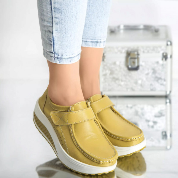 Pantofi cu platforma tiffany galben piele naturala