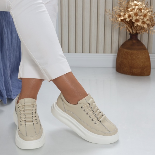 Pantofi dama casual Bej din Piele Naturala Clora