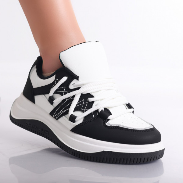 Zelzin γυναικεία μαύρα/λευκά αθλητικά παπούτσια από οργανικό δέρμα