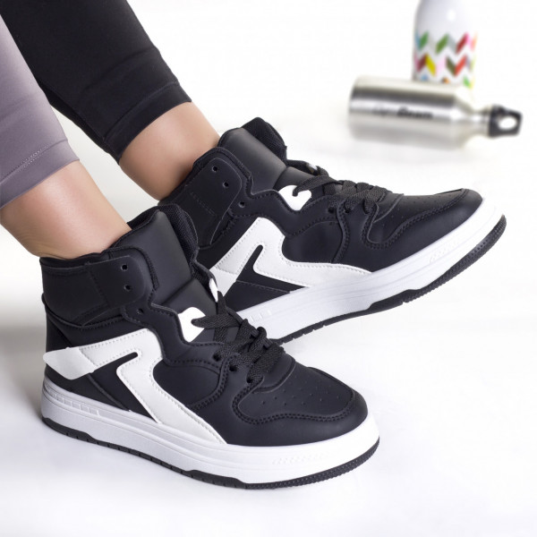 Γυναικεία αθλητικά παπούτσια eco leather μαύρο λευκό maram