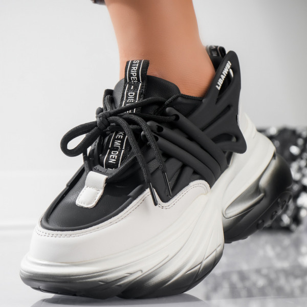 Γυναικεία μαύρα λευκά οικολογικά δερμάτινα Tronda Sneakers