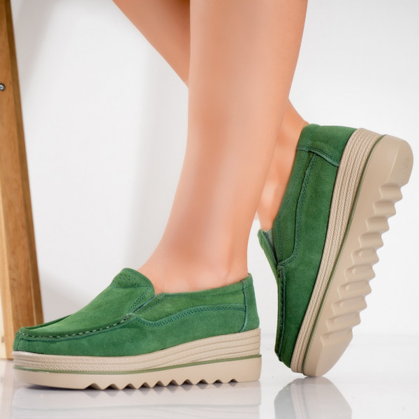 Γυναικεία πράσινα παπούτσια πλατφόρμας από φυσικό δέρμα με στροφή khadye