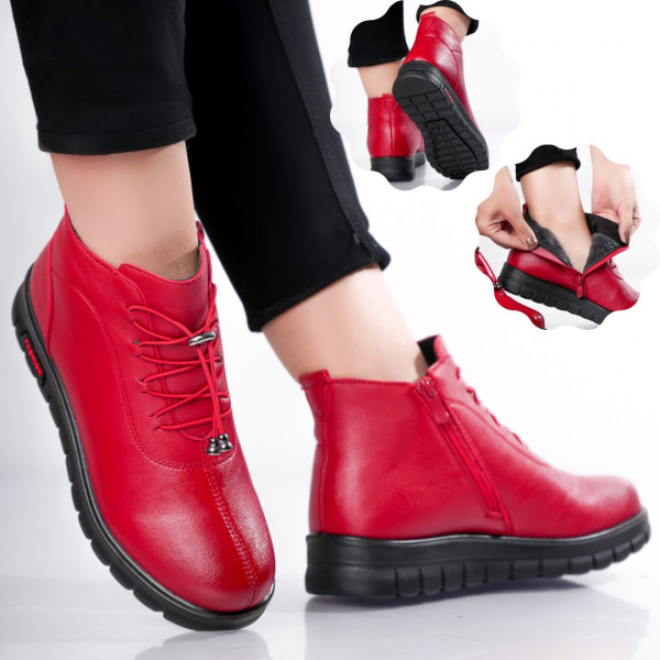 Γυναικείες κόκκινες μάλλινες μπότες από βιολογικό δέρμα Vinca