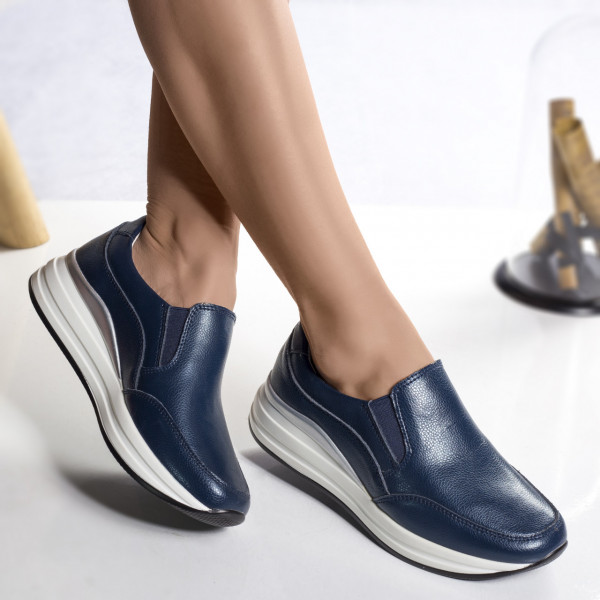 Κυρίες casual παπούτσια navy blue φυσικό δέρμα hamida