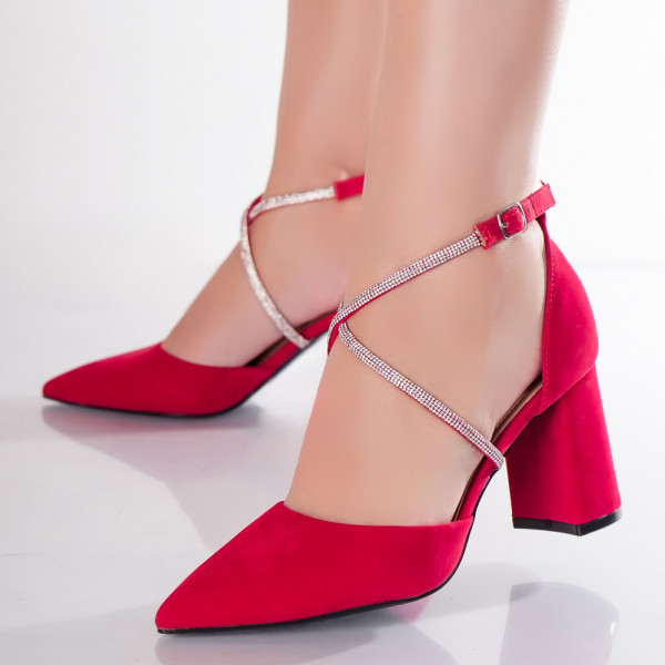 Κόκκινα γυναικεία παπούτσια από βιολογικό δέρμα με στροφή Velea