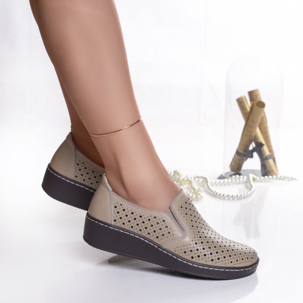 Дамски ежедневни обувки от естествена кожа в бежов цвят sifar