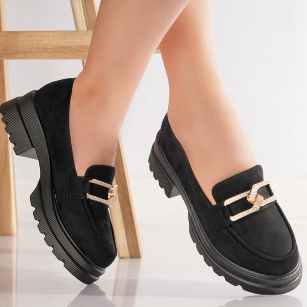 Дамски ежедневни черни обувки от естествена кожа Aidora