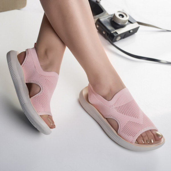 Дамски розови сандали без ток, изработени от плат micoi