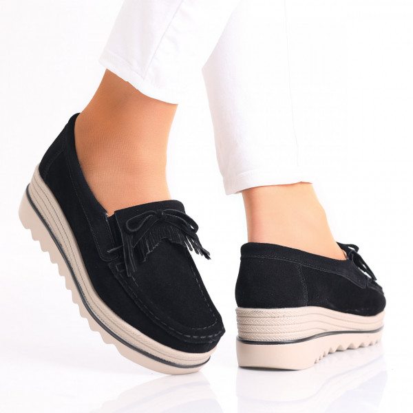 Дамски черни обувки на платформа от естествена кожа Asion
