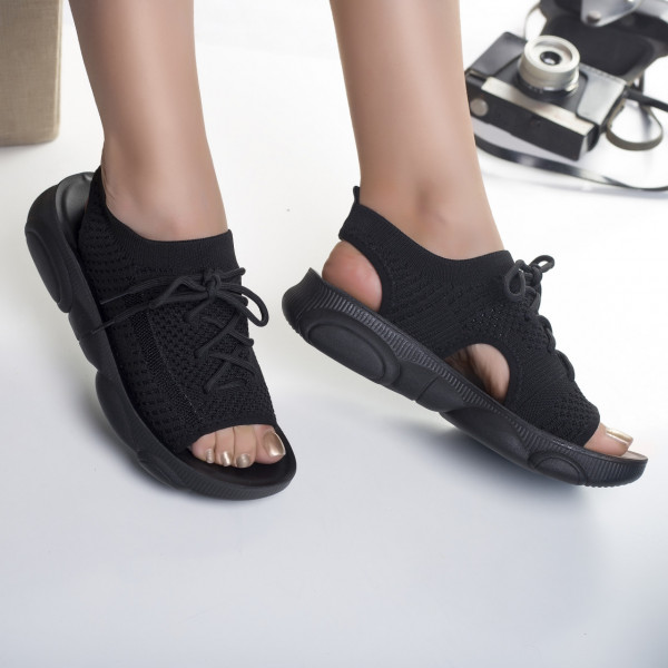Дамски черни текстилни сандали без токчета olva