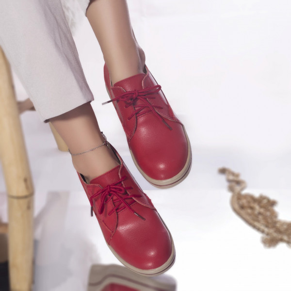 Обувки с платформа dalila от естествена кожа червени