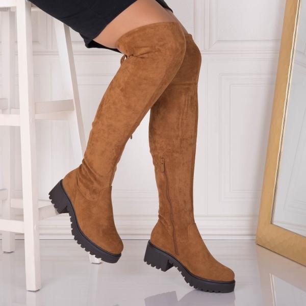 Cizme dama Camel din Piele Ecologica Intoarsa Arzonda