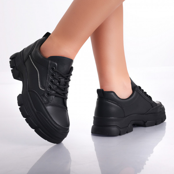 Esle γυναικεία μαύρα δερμάτινα παπούτσια Casual