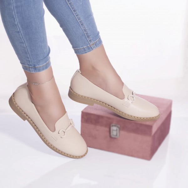 Pantofi casual mocasini ivy piele ecologica bej