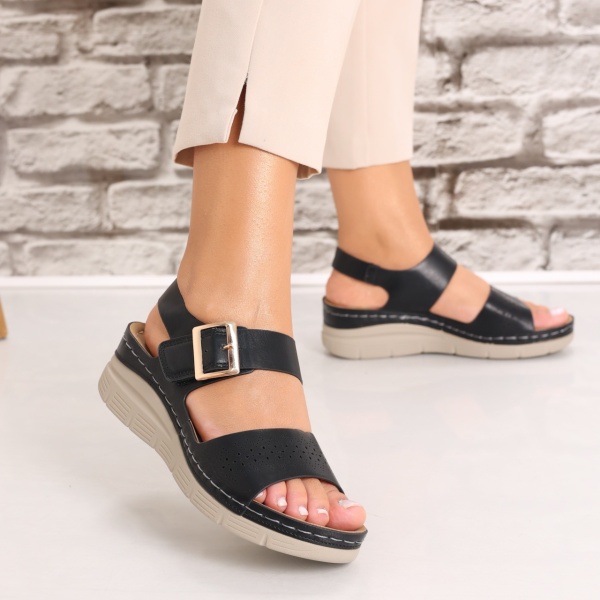 Sandale dama cu platforma Negre din Piele Ecologica Palosa