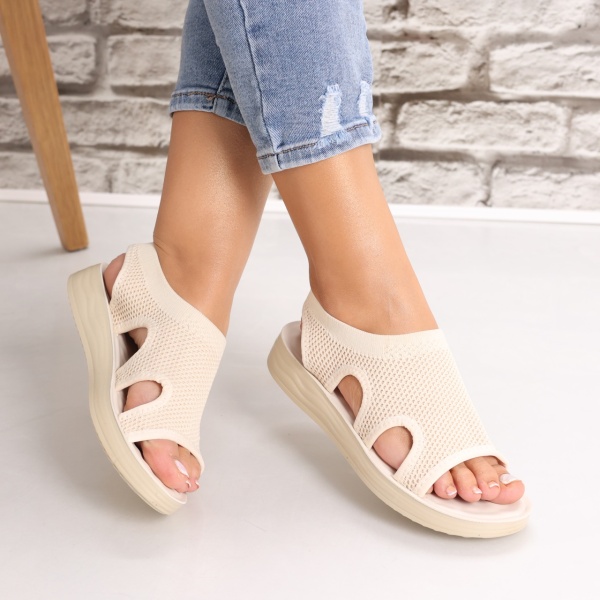 Sandale dama Fara toc Bej din Textil Laren