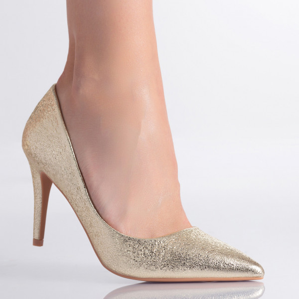 Selen Γυναικεία παπούτσια με χρυσό τακούνι από οικολογικό δέρμα